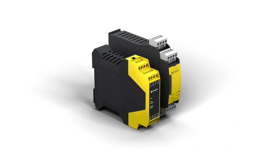 wenglor safety relay modules on DIN rail housing